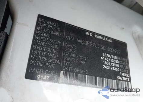 2014 Mercedes-Benz Sprinter 2500 Normal Roof z USA, uszkodzony, nr VIN WD3PE7CC5E5837927